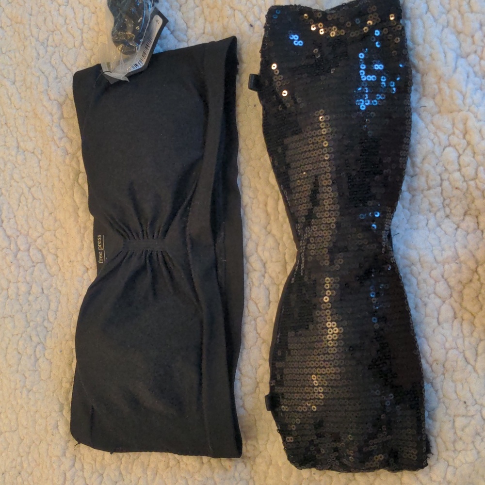 Free Press Black Bandeau and Black Sequin Bandeau Lingerie. Size S/M. NWT